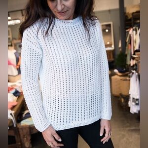 Elliott Lauren Harper Sweater Crochet Open Knit Size XS White 100% Cotton